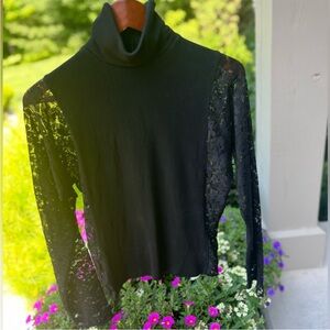 COSTUME NATIONAL Black Lace Sleeve Top Like New Size M